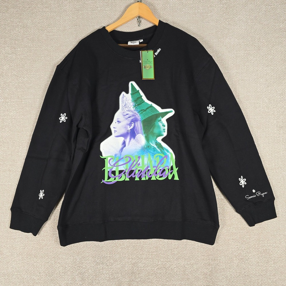 Samii Ryan x Wicked Black Graphic Sweatshirt Glinda Elphaba Women L NEW